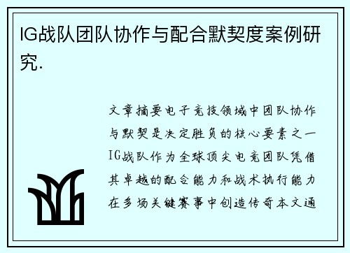 IG战队团队协作与配合默契度案例研究.