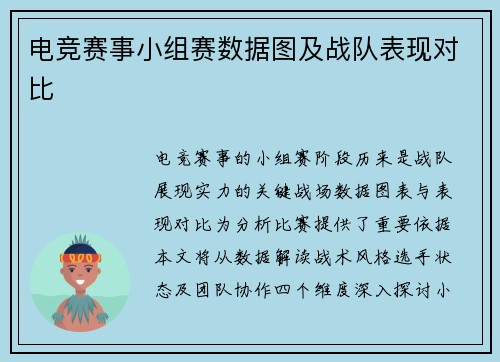 电竞赛事小组赛数据图及战队表现对比