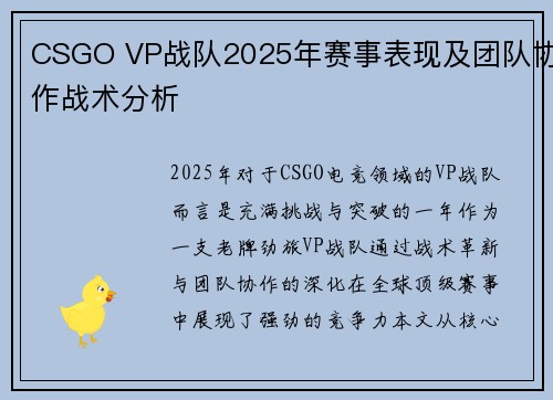 CSGO VP战队2025年赛事表现及团队协作战术分析